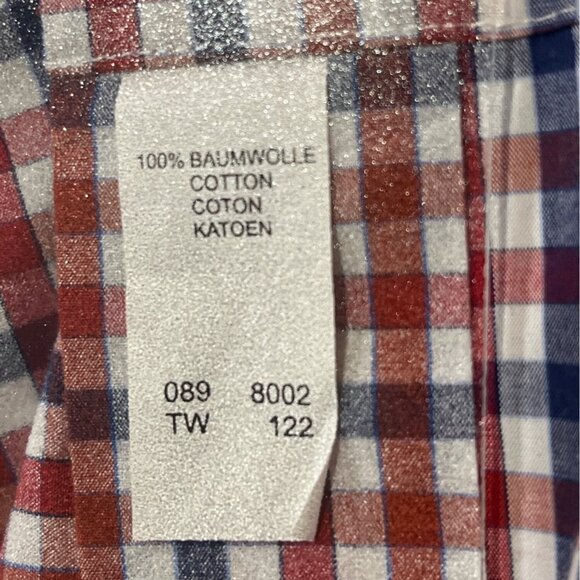 Haupt Mens Red/Blue/White Gingham Short Sleeve Button-Up Shirt L 16.5 41/42 - Picture 5 of 6